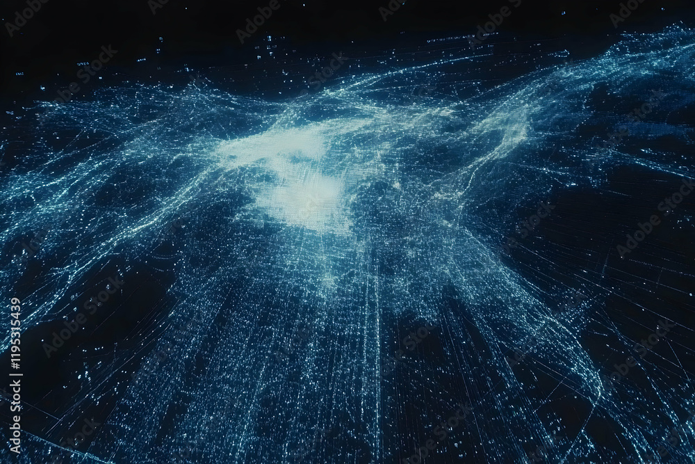 Aufkleber abstract digital network visualization; glowing nodes and connections forming a complex web. ideal f