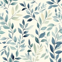 Gentle watercolor doodle depicting a variety of leaves in soft hues, showcasing nature's elegance and tranquility in a seamless pattern