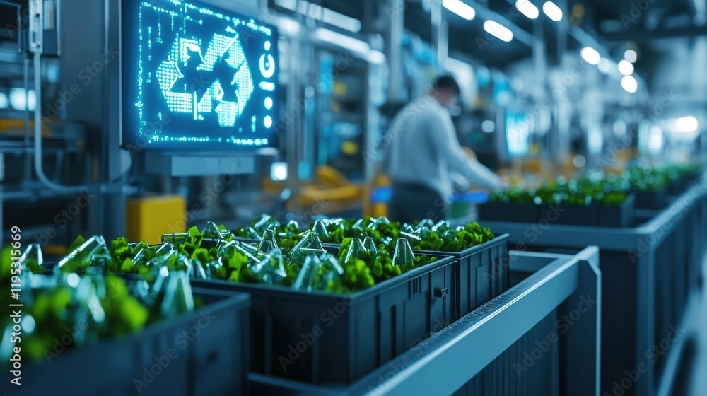 Poster a closeup of a factory worker assembling components on an ecofriendly production line with neatly or