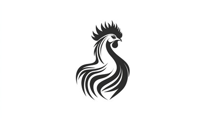 Fototapeta premium minimalist black and white rooster logo The design features a stylized flowing depiction of the birds feathers and crest creating an elegant and modern image