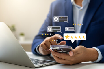 Online customer satisfaction Survey service concept, client rate service from experience in...