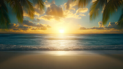 Tropical Sunset Beach Illustration