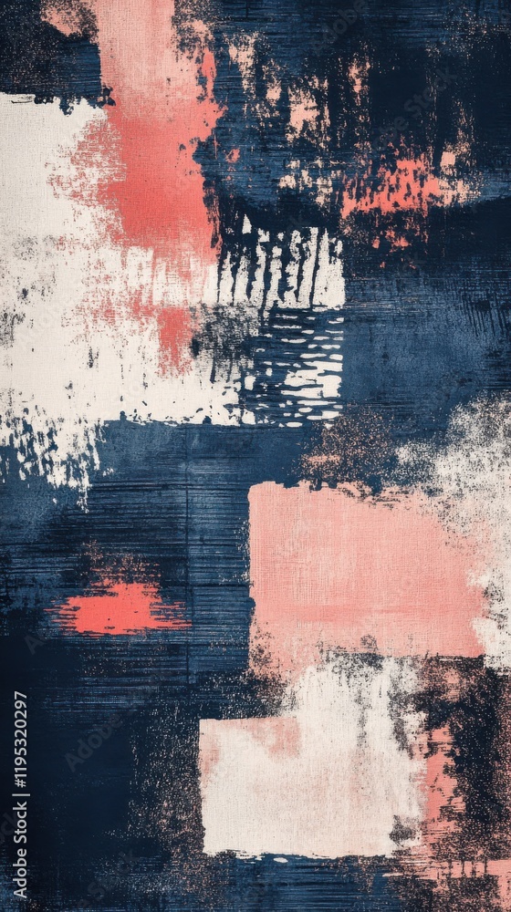 Poster Textured abstract patterns in navy blue with hints of coral and white create a striking visual experience for modern decor