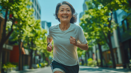 ランニングをするシニア女性