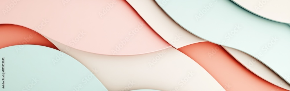 Aufkleber arrangement of minimalist pastel mint and coral arcs creating an abstract design in soft colors