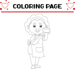 chef is holding cupcakes with cherry coloring page for kids