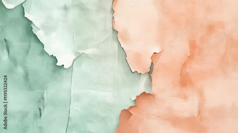 Poster minimalist backdrop featuring torn pencil strokes in soft green and peach tones for creative use