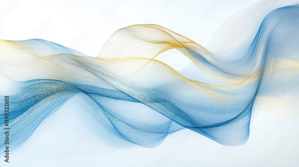 Poster Flowing gradient pencil strokes create a serene abstract backdrop in calming hues of blue and gold