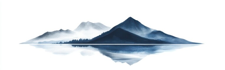 Elegant silhouette of a mountain range reflecting in calm water during early morning hours