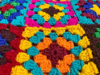Crochet granny squares samples multicolor different colors photo handmade craft hobby	
