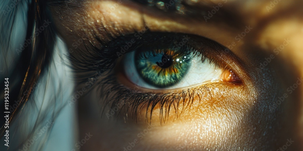 Poster a detailed shot capturing the iris and eyelashes, with a shallow depth of field emphasizing the eye.