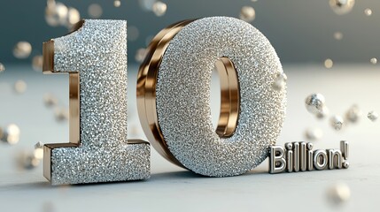 Stylized metallic '10 Billion' celebration with sparkling textures.