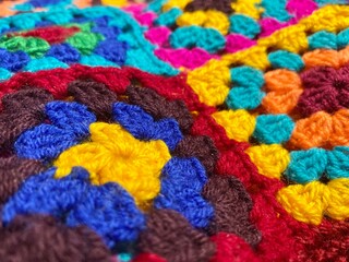 Crochet granny squares samples multicolor different colors photo handmade craft hobby	
