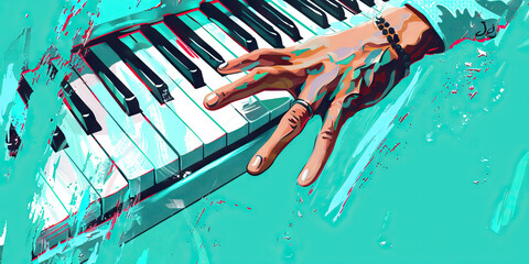 Stylized Illustration of Hand Playing Piano Keyboard