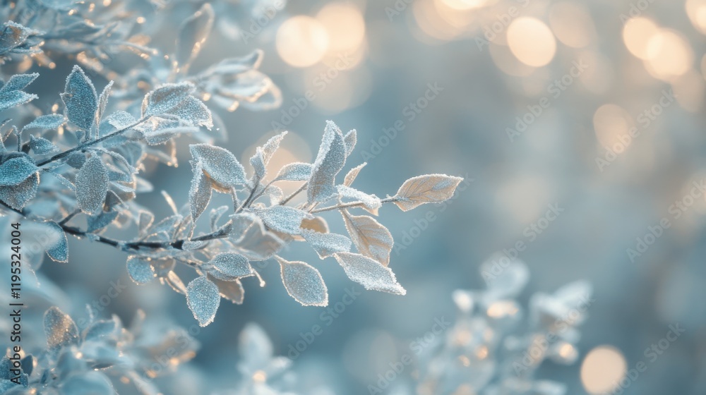 Fototapete icy branches adorned with frost create an enchanting winter wonderland amidst a soft gradient backdr