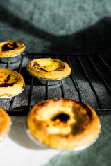 Delicious baked egg custard tarts fresh from the oven