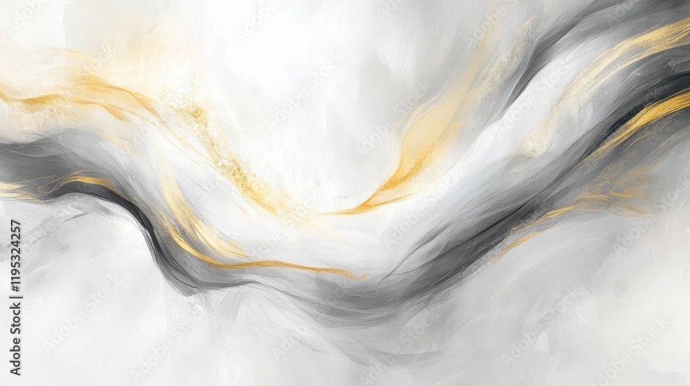 Aufkleber Swirling abstract pencil strokes in soft gray and hints of gold create a fluid artistic expression