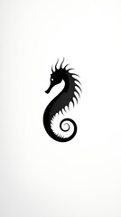 Fototapeta premium stylized black seahorse silhouette is presented against a stark white background The image is minimalist and features a curled tail