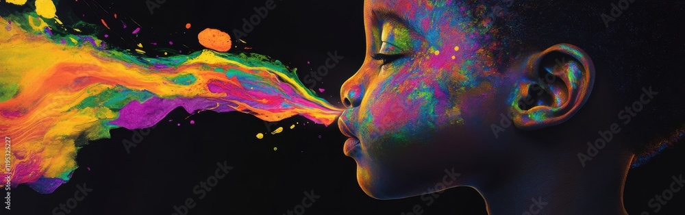 Aufkleber vibrant expression of a child's profile with colorful splashes illustrating imagination and creativi