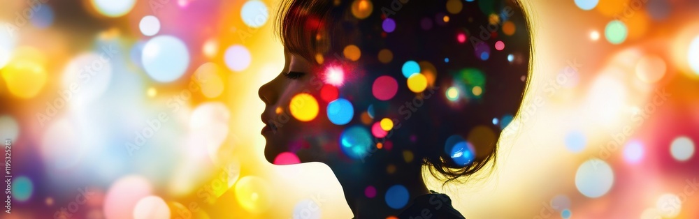 Aufkleber vibrant visualization of a glowing child captured in a whimsical moment of joy surrounded by colorfu