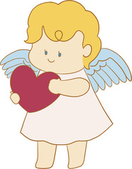 Valentine's Day elements in hand drawn kawaii cute  style. Set includes cupids, roses, hearts, arrow,gift and a gentleman. Cute characters