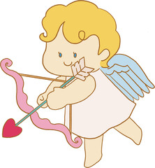 Obraz premium Valentine's Day elements in hand drawn kawaii cute style. Set includes cupids, roses, hearts, arrow,gift and a gentleman. Cute characters