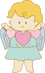 Valentine's Day elements in hand drawn kawaii cute  style. Set includes cupids, roses, hearts, arrow,gift and a gentleman. Cute characters