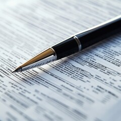 Tax document with pen positioned for signing on a light-colored surface during financial season