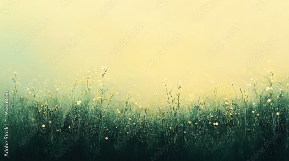 Poster emerald green gradient blending softly with delicate yellow hues in a tranquil natural setting