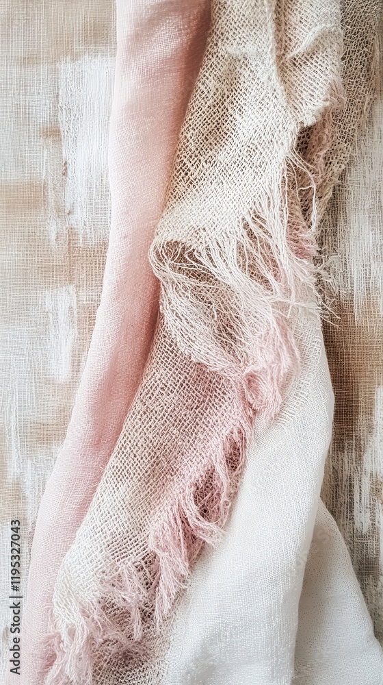 Poster soft pink and white burlap fabric with a faded texture ideal for decorative projects and crafts