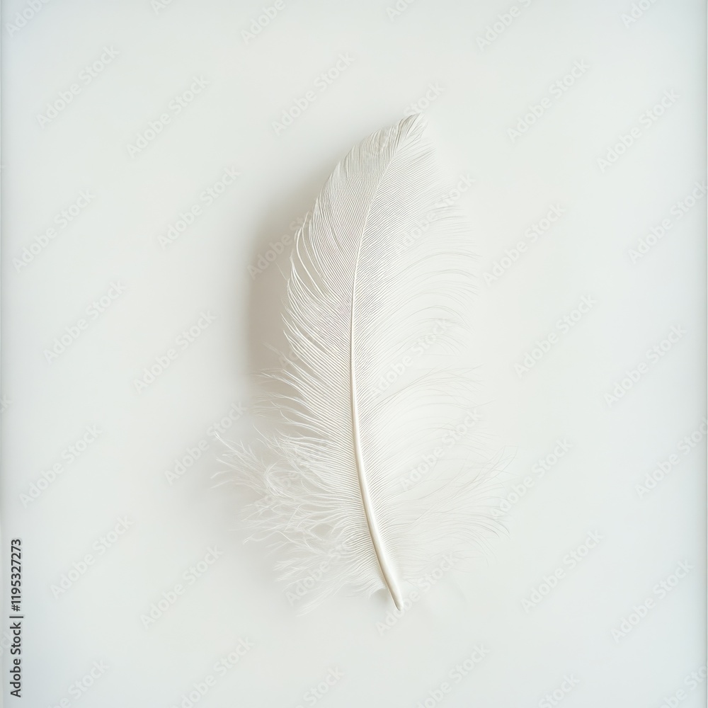Aufkleber Delicate white feather displaying soft textures on a smooth surface in natural light
