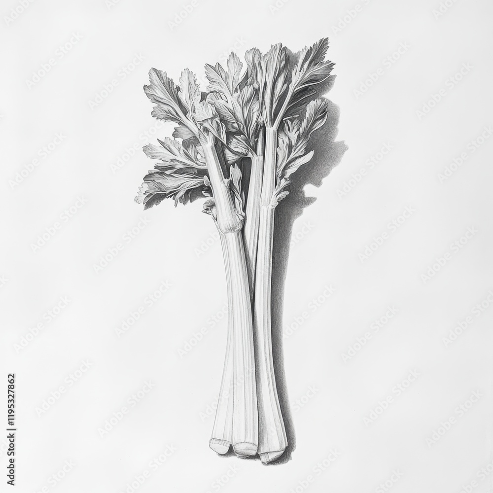 Poster detailed close-up of a fresh celery stalk showcasing intricate veins and crisp texture