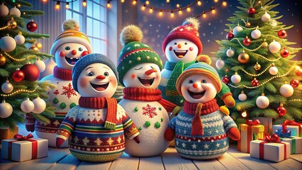 Fototapeta premium Festive Friends & Christmas Tree: A Joyful Holiday Gathering