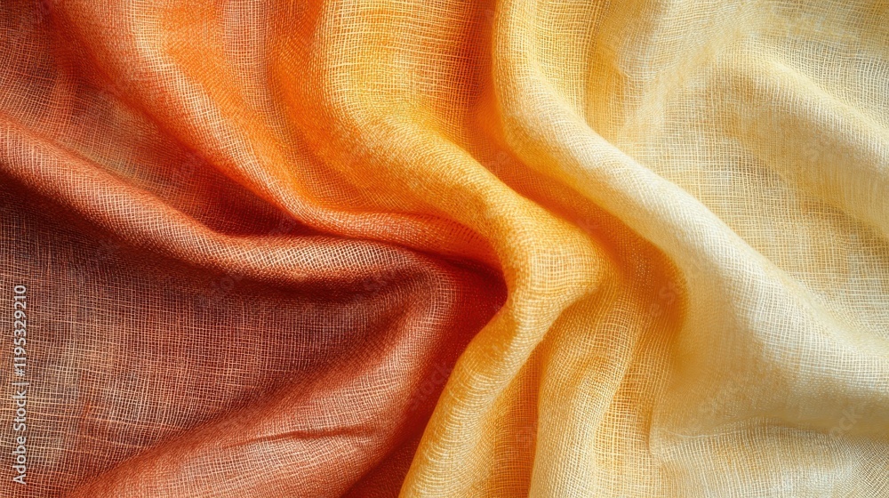 Poster rustic burlap fabric with gradient shades from orange to yellow showcasing artisanal craftsmanship a