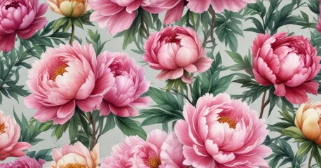 Vibrant watercolor peonies in various stages of growth,  botanical art,  watercolor flowers,  colorful blooms