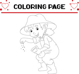 farmer girl is sowing seed coloring page for kids