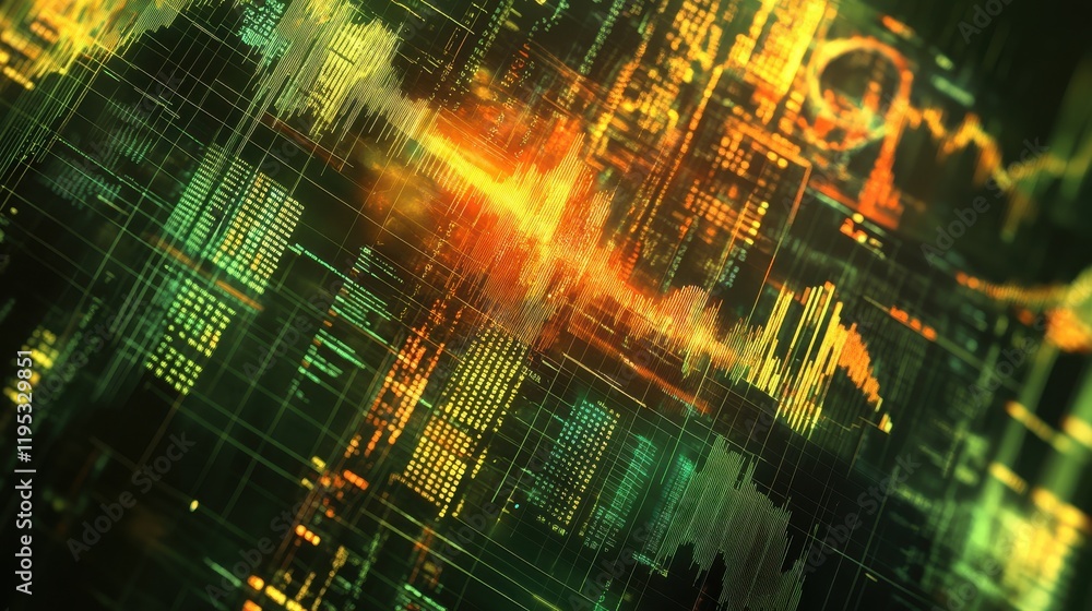 Poster professional arrangement of financial data visualizations showing stock market trends and analytics 