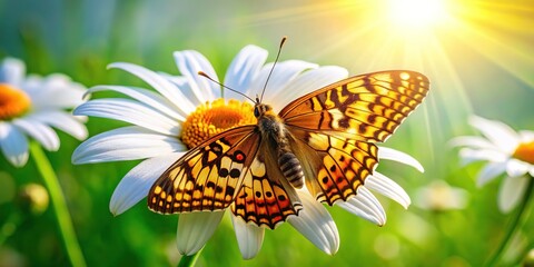 Obraz premium Dark Green Fritillary Butterfly on Daisy - High-Resolution Nature Photography