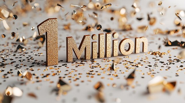 Golden '1 Million' amid sparkling confetti celebrating a milestone achievement.