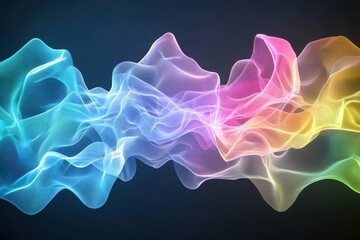 A vibrant, abstract wave of colorful light flows gracefully across a dark background, creating a mesmerizing visual effect.