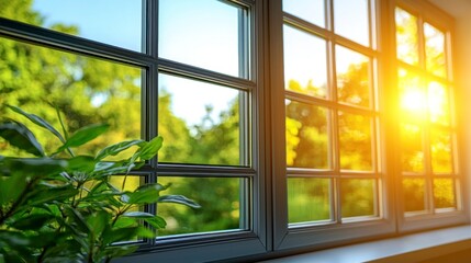 Sunny window, plant, garden view, home interior, real estate