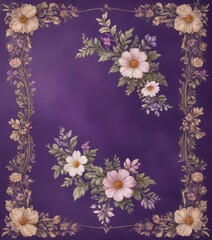 Vintage floral motif on purple card background ,  flowers,  card,  patterns