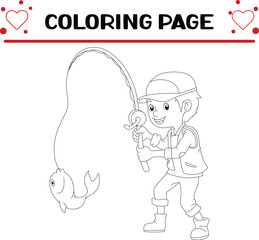young man is fishing fish coloring page for kids