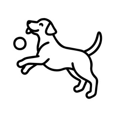 dog playing fetch icon, dog playing fetch line art - simple line art of dog playing fetch, perfect for dog playing fetch logos and icons and themed design 