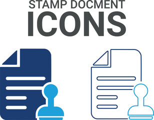 Stamp document icon. It contains accept, certified, thumbs up, agreement, approve, validation, seal approved, confirmation, and decision icons. Solid icon set. Vector illustration.