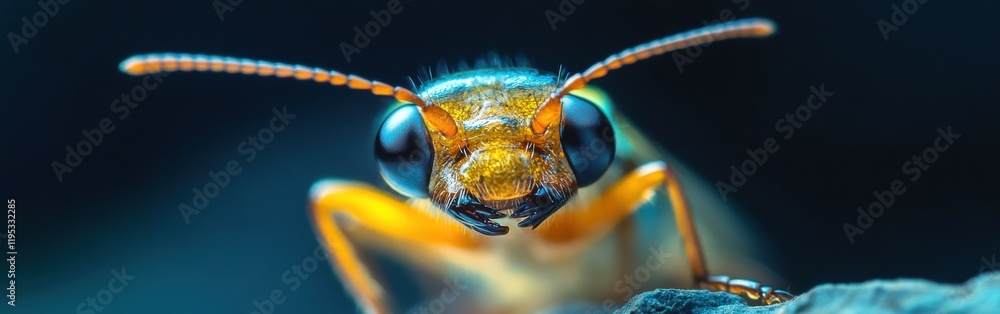 Poster close-up view of a firefly's face showcasing intricate details and features in natural light