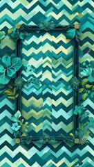 Vibrant teal chevron pattern in teal chevron border frame pattern background