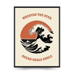 Underwater world, ocean, sea, fish and shells vertical flyer or poster template. Modern trendy Matisse minimal style.
