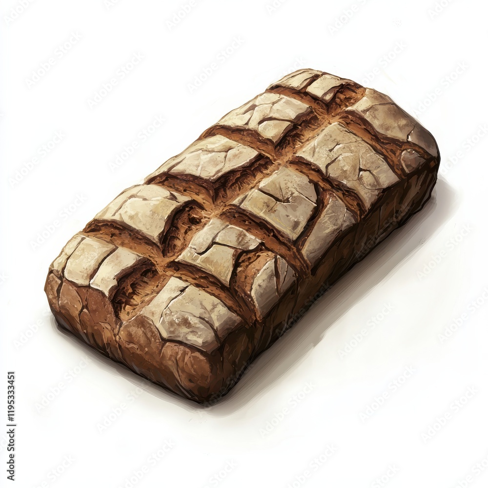 Poster freshly baked rye bread with a crispy crust ready to enjoy in a rustic kitchen setting