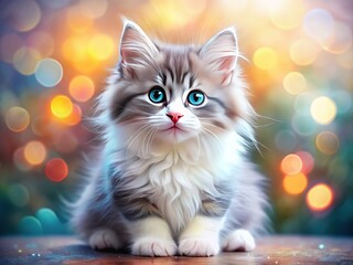 Adorable Siberian Gray & White Kitten - Stunning High-Resolution Pet Photography